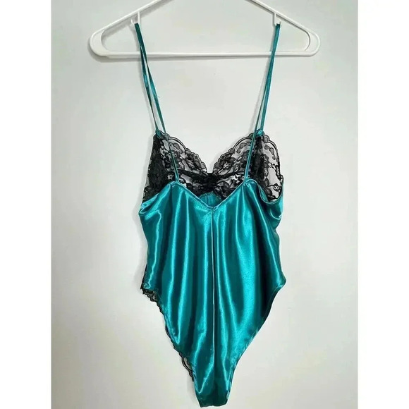 Vintage Victoria’s Secret Gold label Satin Lace Lingerie Teddy size S Teal/Black - Picture 9 of 10